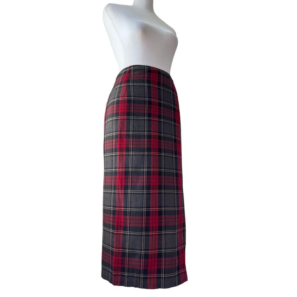 Vintage ‘00s Charter Club Petite Red, Gray & Black Wool Blend Pencil Midi Skirt